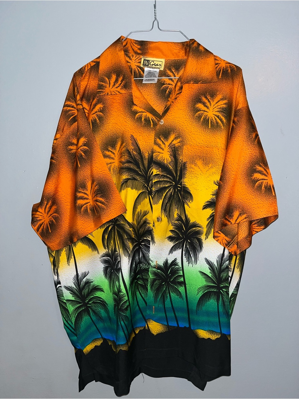 Ingear Men's Orange Yellow Green Palm-Print Camp Shirt